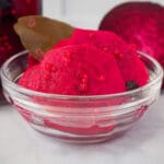 Refrigerator pickled beets 16 Close up bowl refrigerator pickled beets in a small glass bowl.