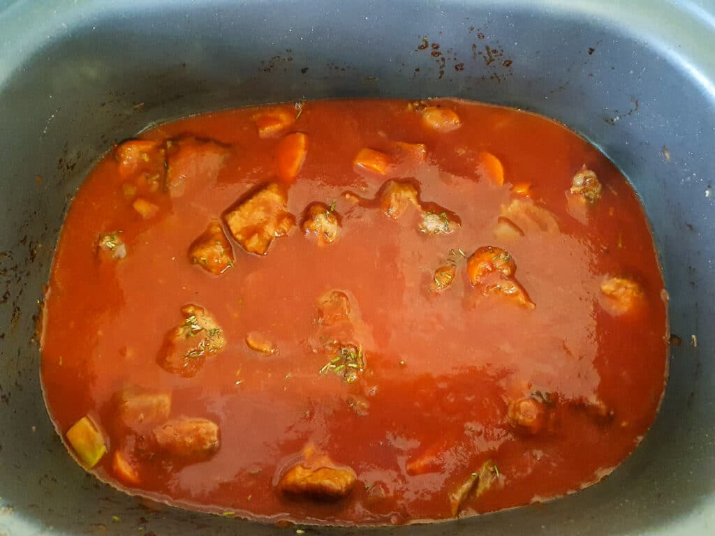 Slow cooker lamb ragu 25 Ragu in slow cooker ready to add lid and cook.