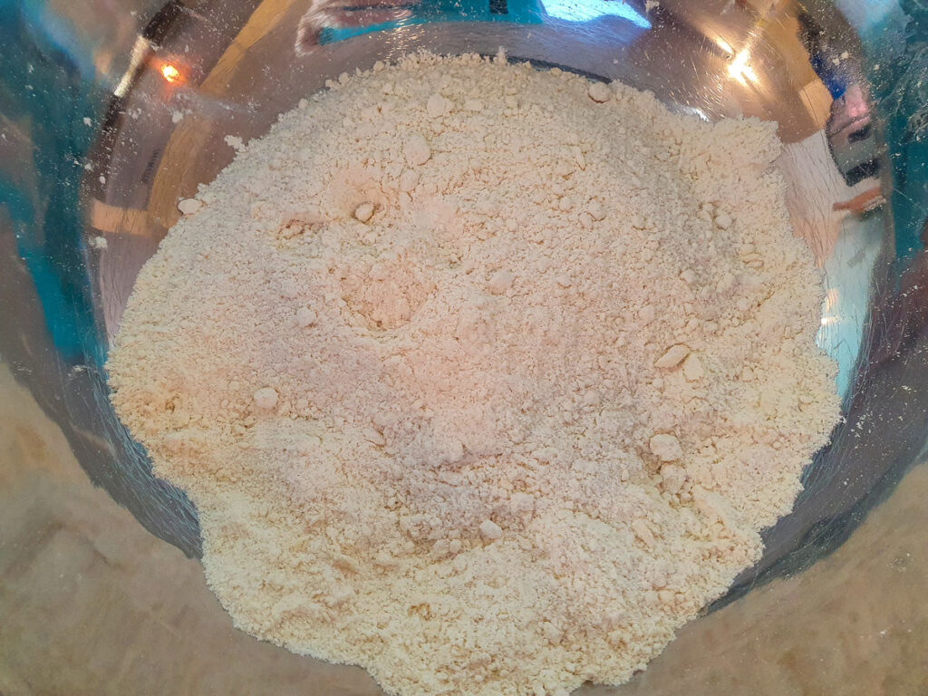 Damper 6 Fine bread crumb texture ready to add milk.