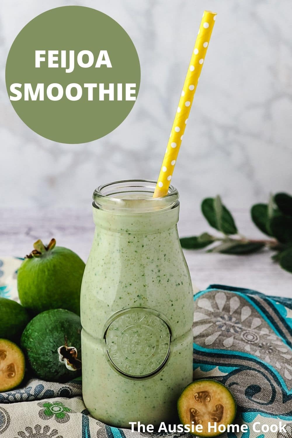 Feijoa Smoothie 9 Feijoa smoothie with straw.