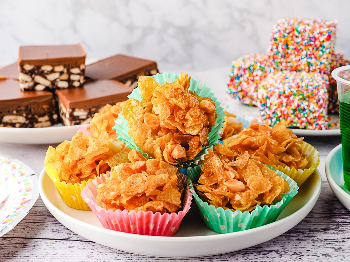 Honey Joys 8 A plate of honey joys with other party food.