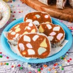 Lolly Cake 9 Close up slices of lolly cake on a plate.