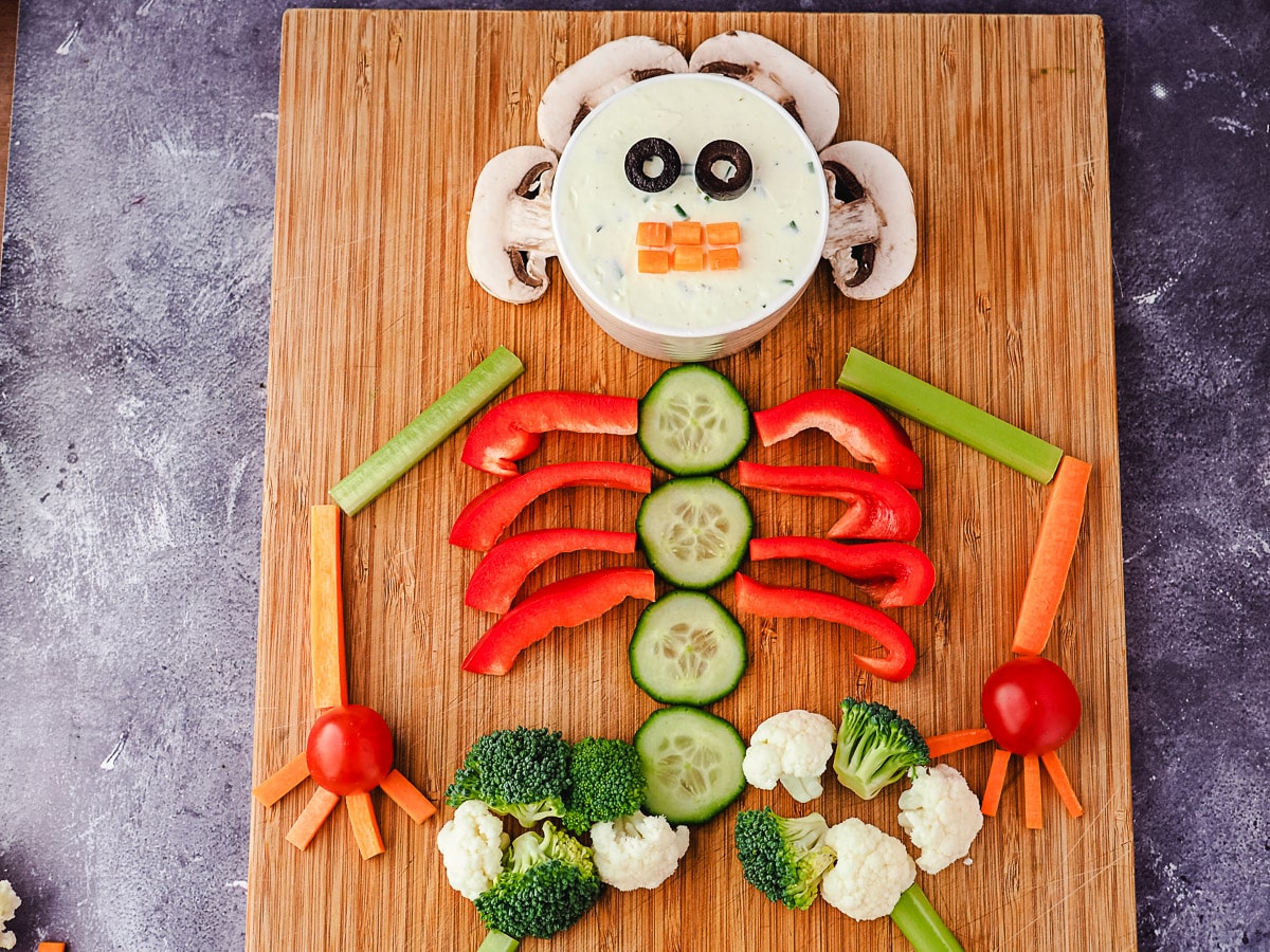 Skeleton Veggie Tray 7 Veggie tray on a board